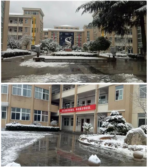 鹿山中学雪后的校园美不胜收