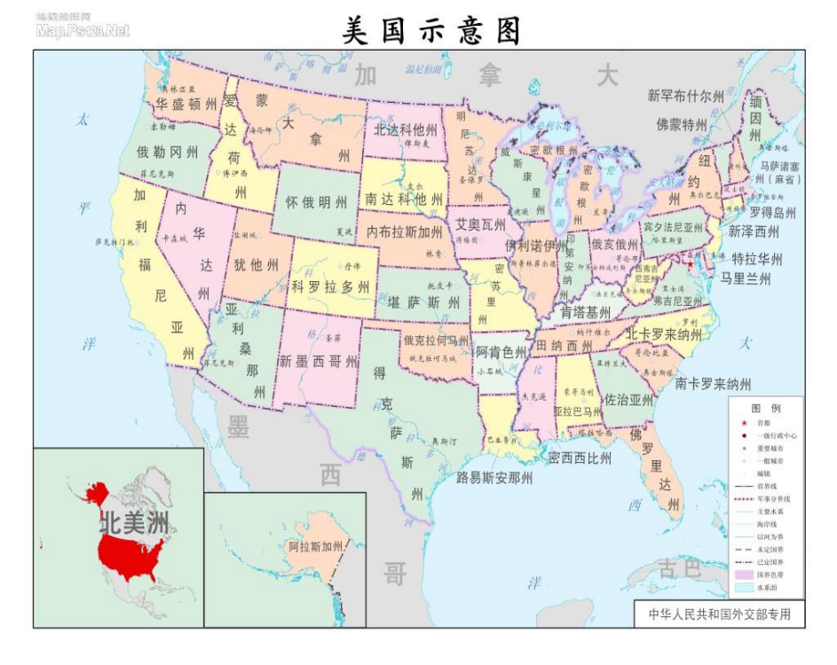 美国加州位置地图图片