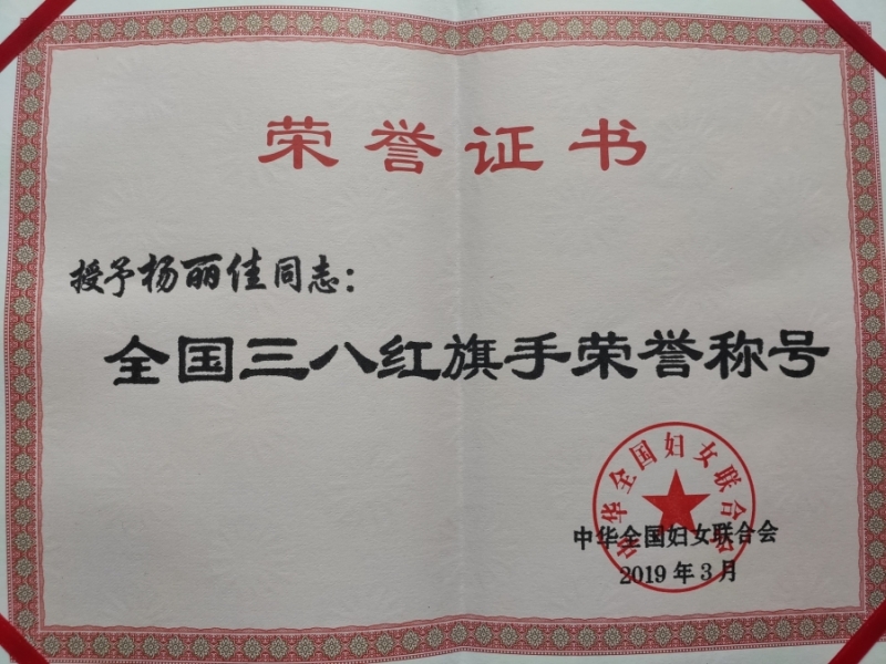 杨丽佳被授予全国三八红旗手荣誉称号