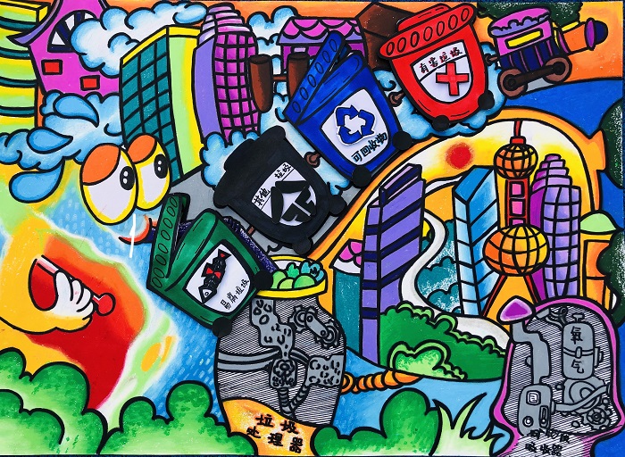 科幻画《垃圾分类能源火车》——地球只有一个,保护环境,人人有责
