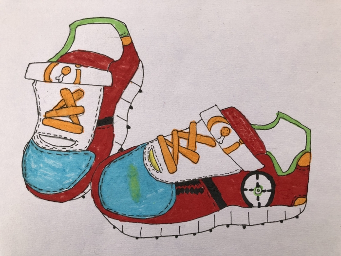 运动鞋写生(儿童画)王雨巍,台州市清港中心小学,五年级,画面中的事物